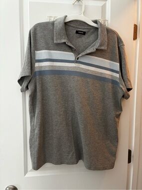 Alfani Men’s Gray Polo with Blue and White Stripes